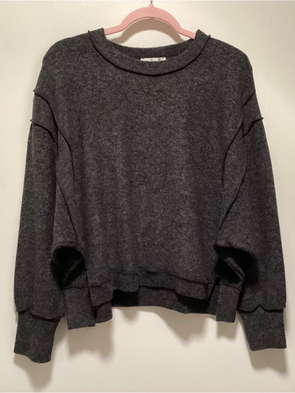 Zenana Exposed Seam Charcoal Black Relaxed Sweater